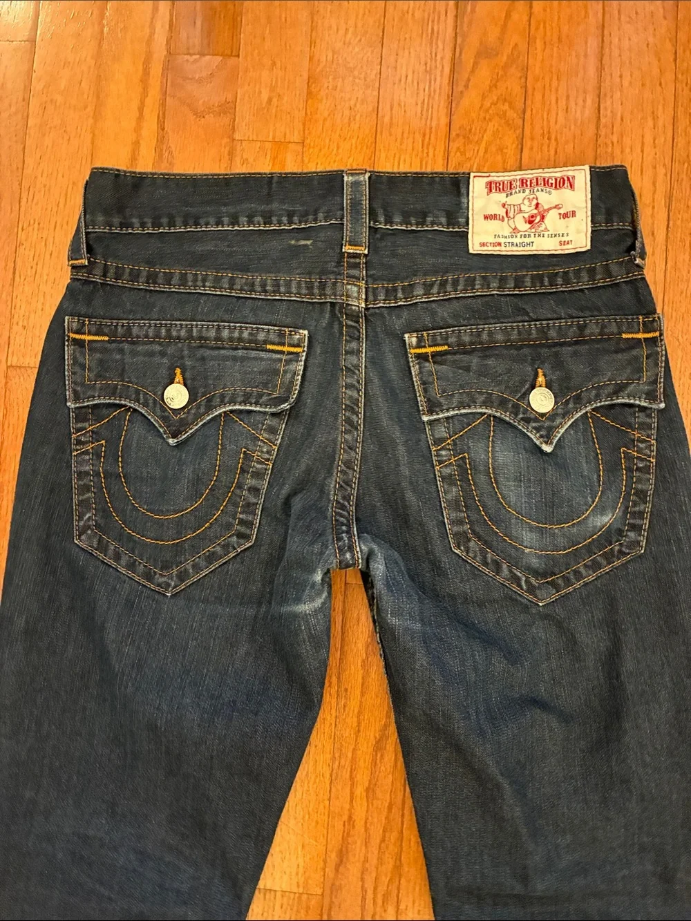 True Religion World Tour Straight Dark Wash Jeans with Flap Pockets Size 32